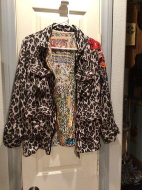 Leopard Print Utility Jacket with Embroidered Shoulder